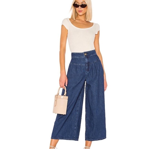 Free People La Bomba Cropped Wide Leg Jeans Blue Size 25 - Picture 1 of 15